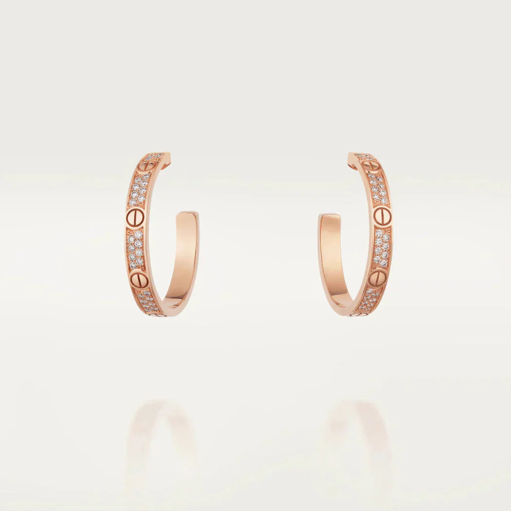 [CLOVER JEWELRY]LOVE DIAMOND PINK GOLD HOOP EARRINGS