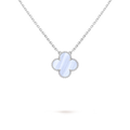 [Camiery] VA CLOVER 15MM BLUE CHALCEDONY WHITE GOLD NECKLACE