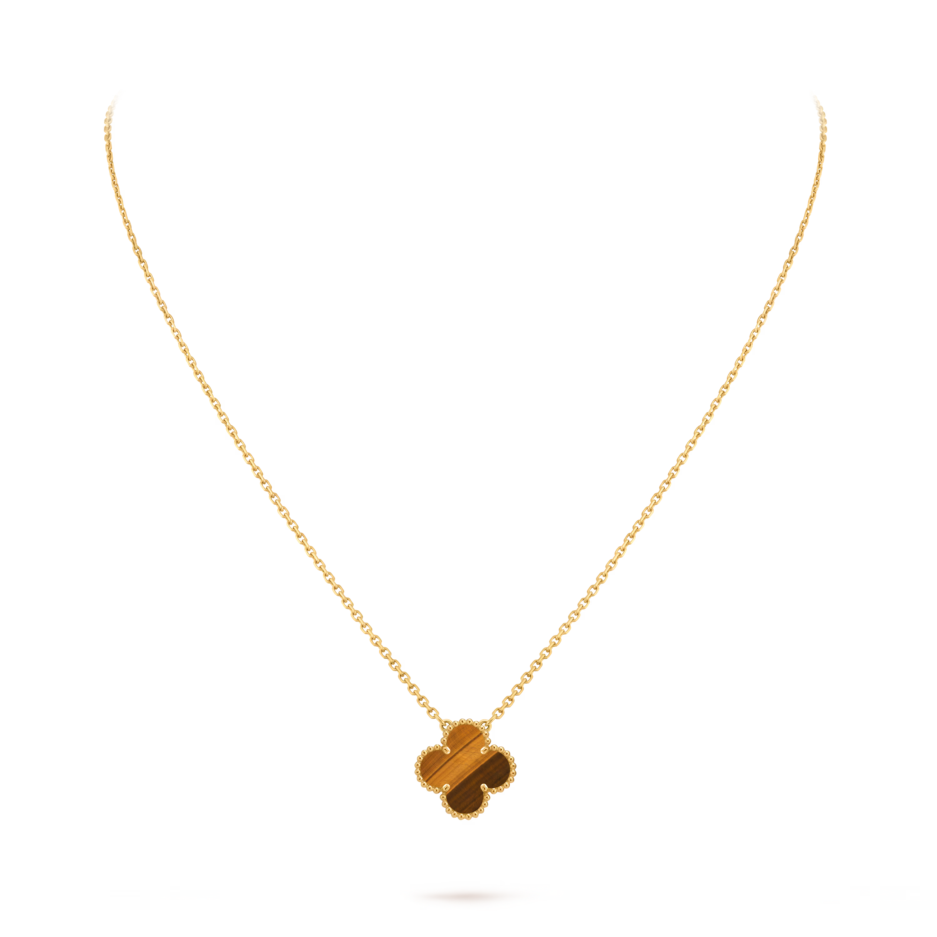 [Camiery] VA CLOVER 15MM TIGER EYE GOLD NECKLACE