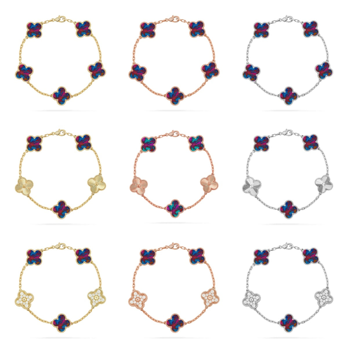 [Camiery]CLOVER 5 MOTIF COLOR GEMSTONES BRACELET COLLECTION