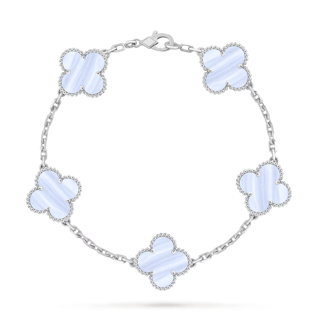 [Camiery] VA CLOVER 5 MOTIF PURPLE CHALCEDONY WHITE GOLD BRACELET