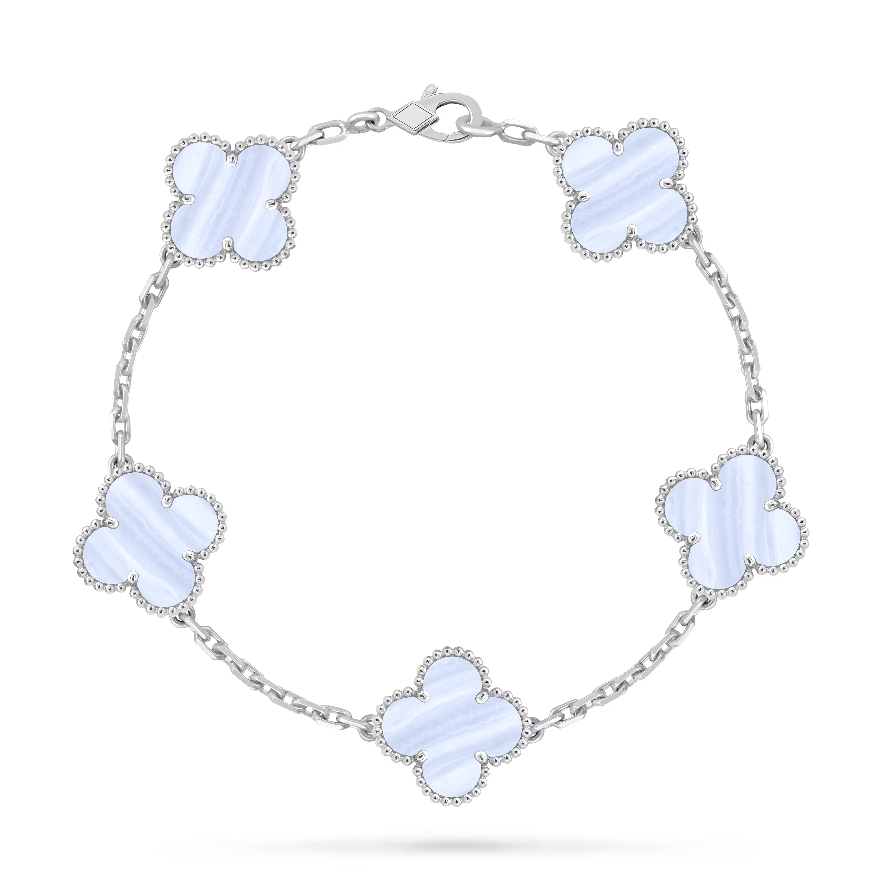 [Camiery] VA CLOVER 5 MOTIF PURPLE CHALCEDONY WHITE GOLD BRACELET