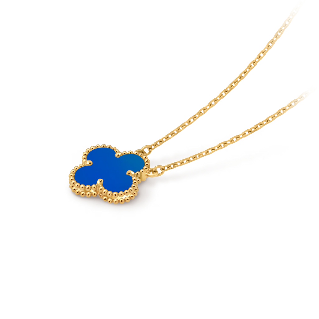 [Camiery] VA CLOVER 15MM BLUE AGATE GOLD NECKLACE