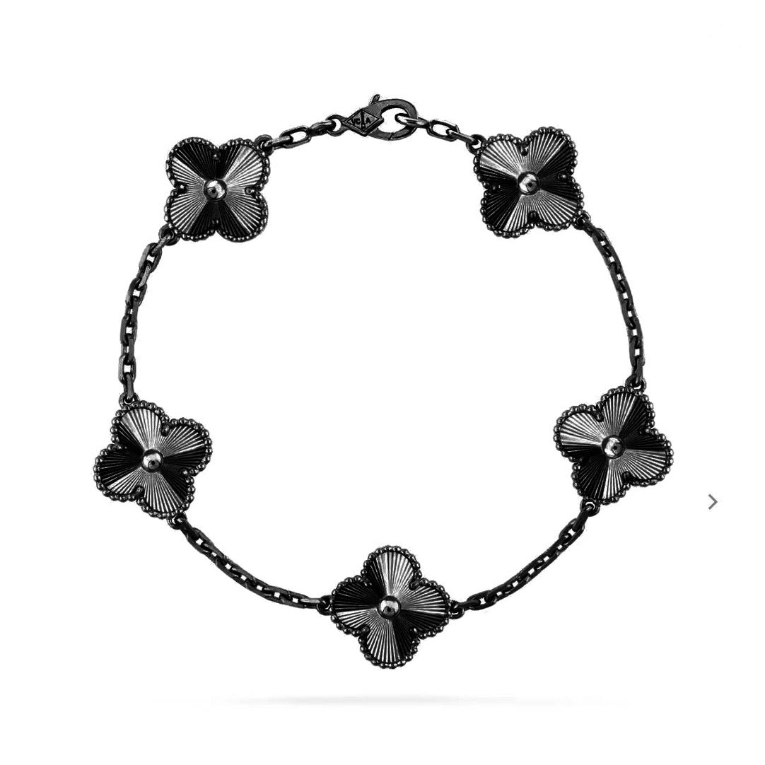 [Camiery]CLOVER 5 MOTIF BLACK BRACELET