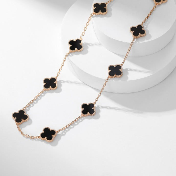 [Camiery]CLOVER 10 MOTIFS ONYX NECKLACE