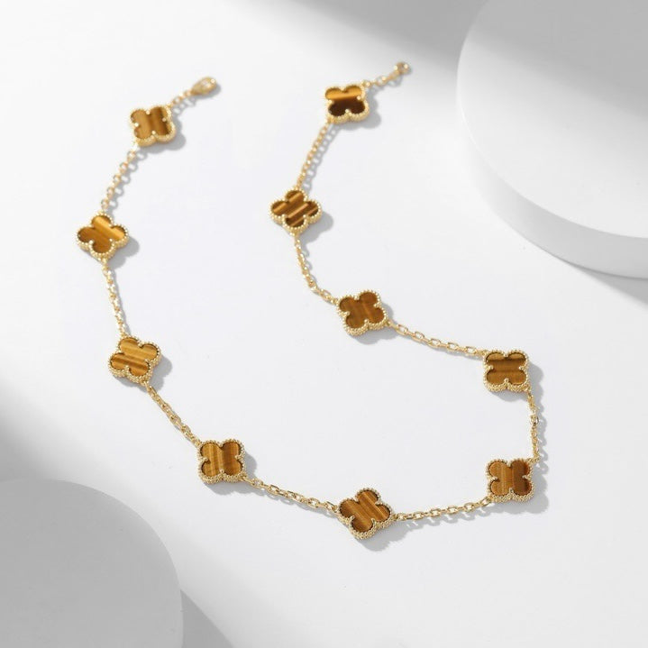 [Camiery]CLOVER 10 MOTIFS TIGER EYE NECKLACE