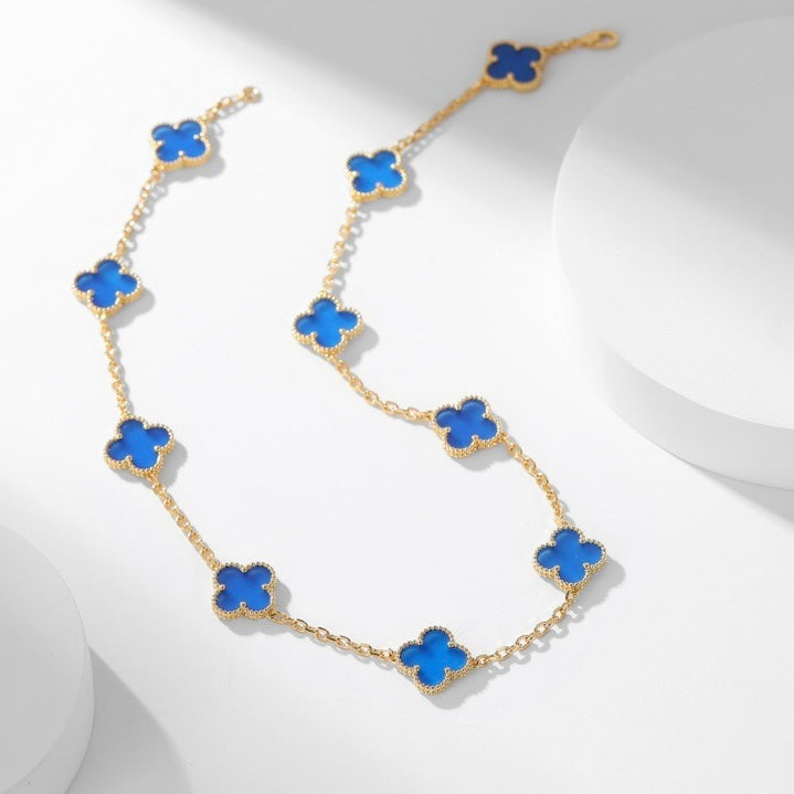 [Camiery]CLOVER 10 MOTIFS BLUE AGATE NECKLACE