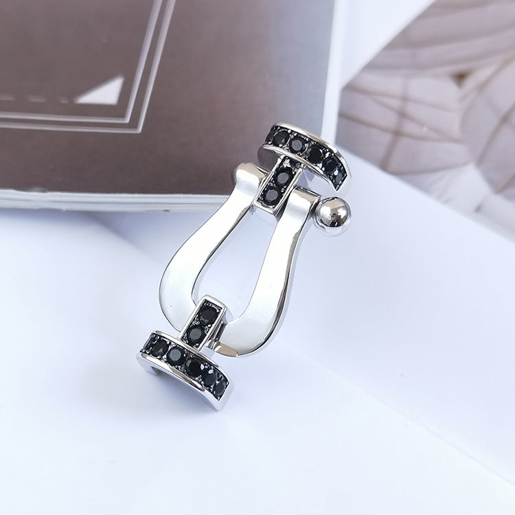 [CLOVER JEWELRY]FORCE LARGE HORSESHOE BLACK DIAMOND BRACELET SILVER