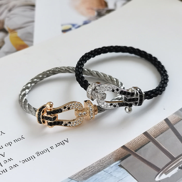 [CLOVER JEWELRY]FORCE LARGE HORSESHOE BLACK WHITE DIAMOND BRACELET ROSE GOLD