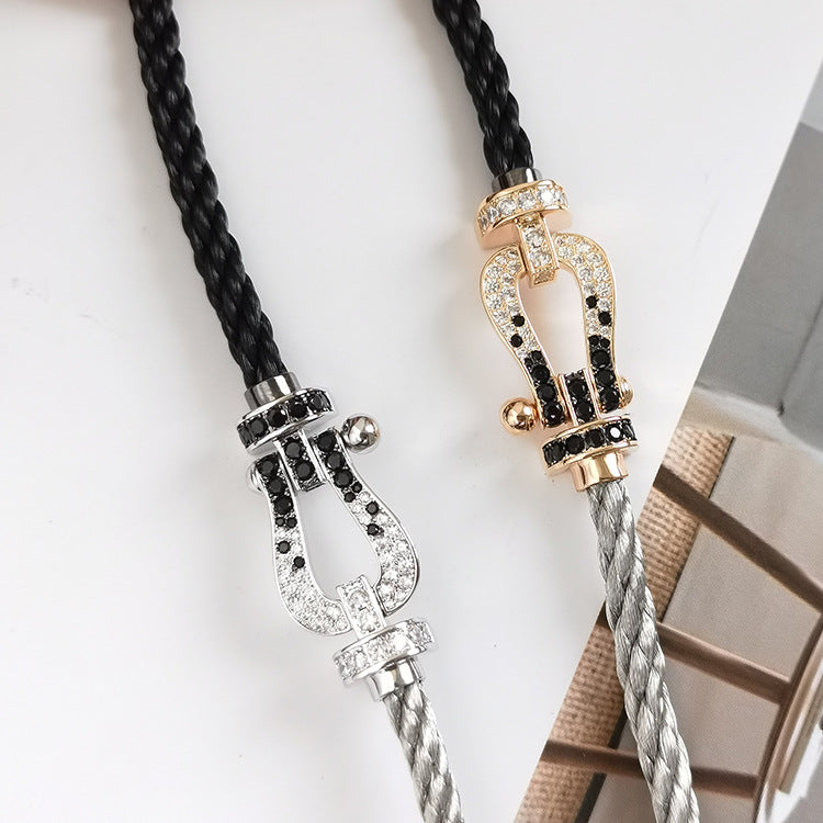 [CLOVER JEWELRY]FORCE LARGE HORSESHOE BLACK WHITE DIAMOND BRACELET ROSE GOLD