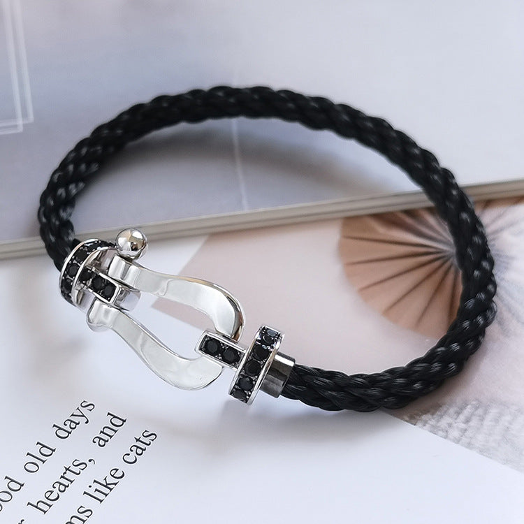 [CLOVER JEWELRY]FORCE LARGE HORSESHOE BLACK DIAMOND BRACELET SILVER