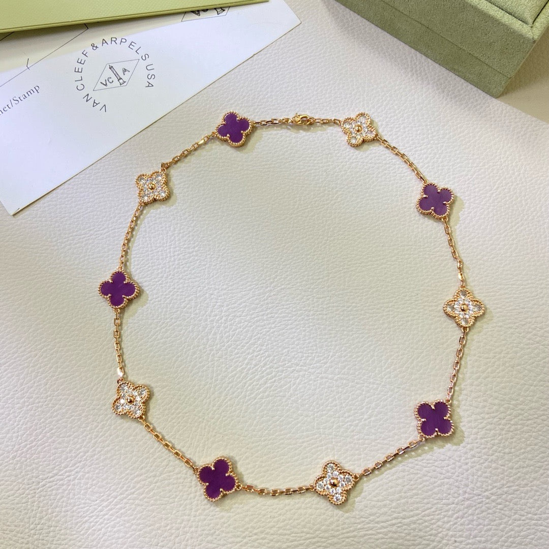 [Camiery]CLOVER 10 MOTIFS  PURPLE VIOLET DIAMOND NECKLACE