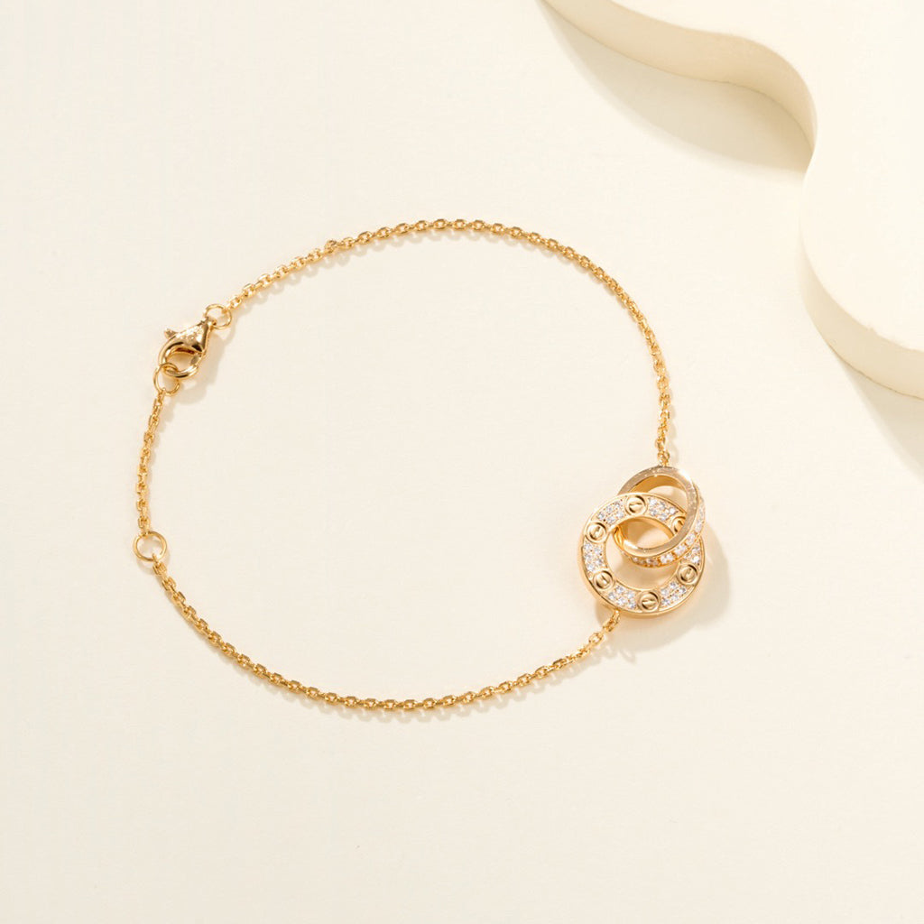 [Camiery] LOVE DOUBLE RING FULL DIAMOND BRACELET