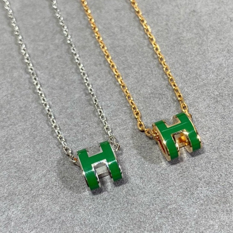 [CLOVER JEWELRY]POP H GREEN NECKLACE SILVER AND GOLD