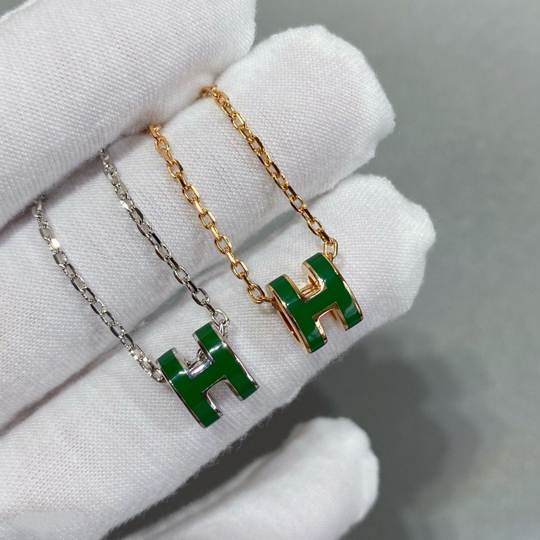 [CLOVER JEWELRY]POP H GREEN NECKLACE SILVER AND GOLD