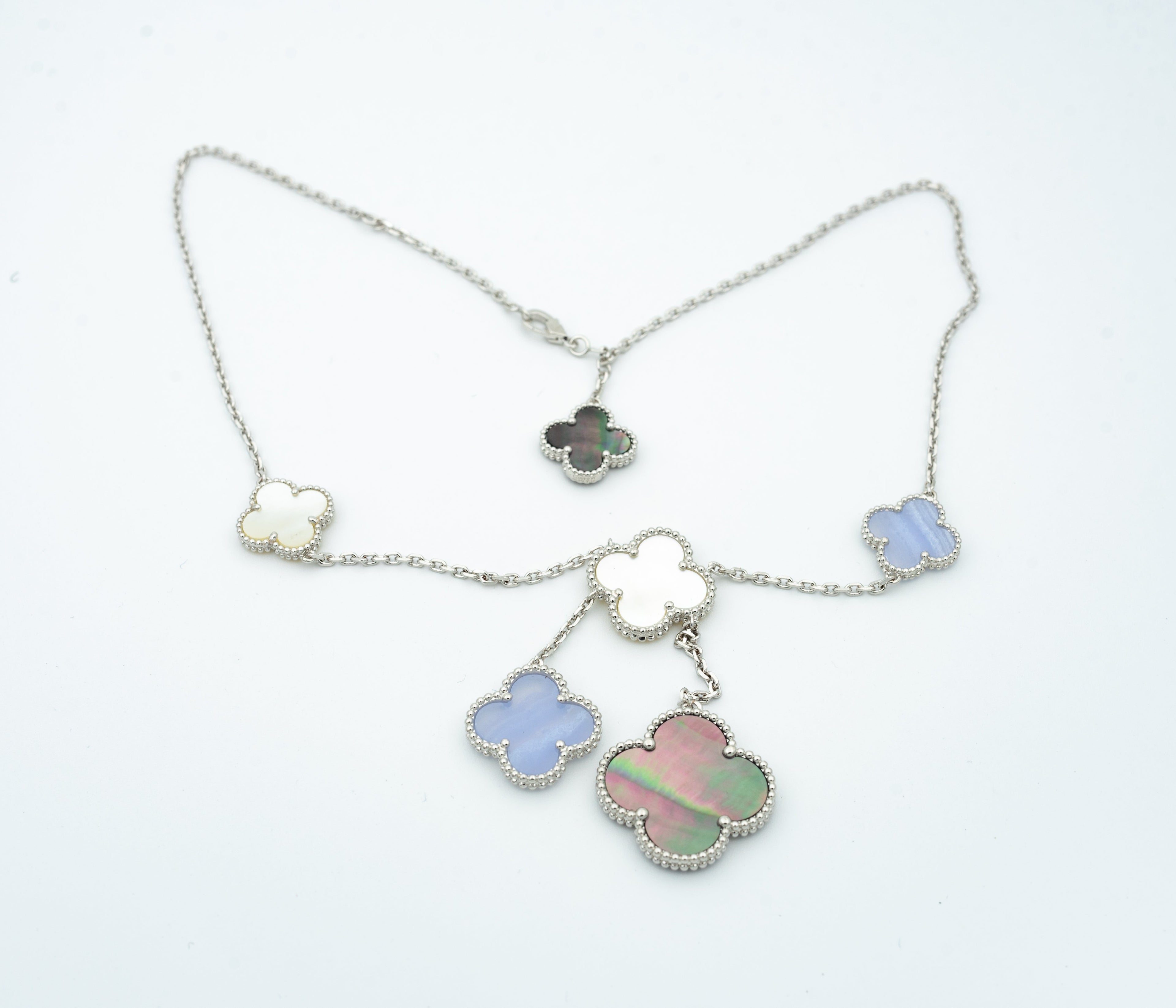 [Camiery]CLOVER MOP CHALCEDONY NECKLACE SILVER 6 MOTIF