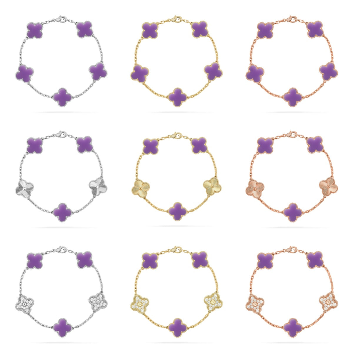 [Camiery]CLOVER 5 MOTIF LIGHT PURPLE BRACELET COLLECTION