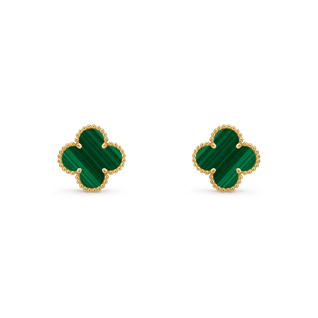 [Camiery] VA CLOVER 1 MOTIFS MALACHITE GOLD EARRINGS