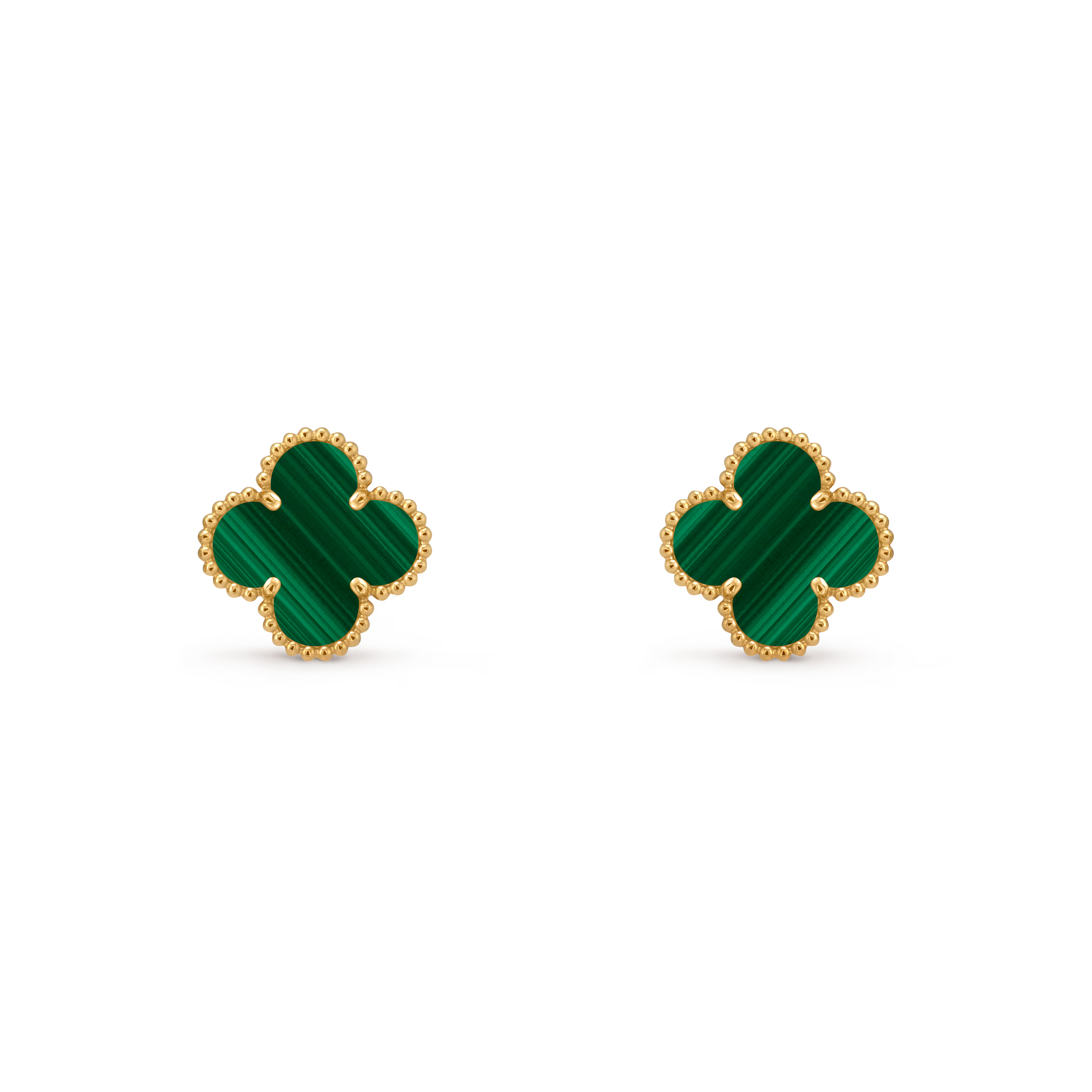 [Camiery] VA CLOVER 1 MOTIFS MALACHITE GOLD EARRINGS