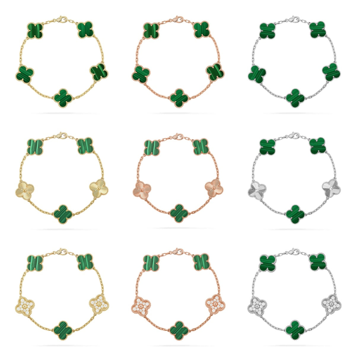 [Camiery] CLOVER 5 MOTIF MALACHITE BRACELET COLLECTION