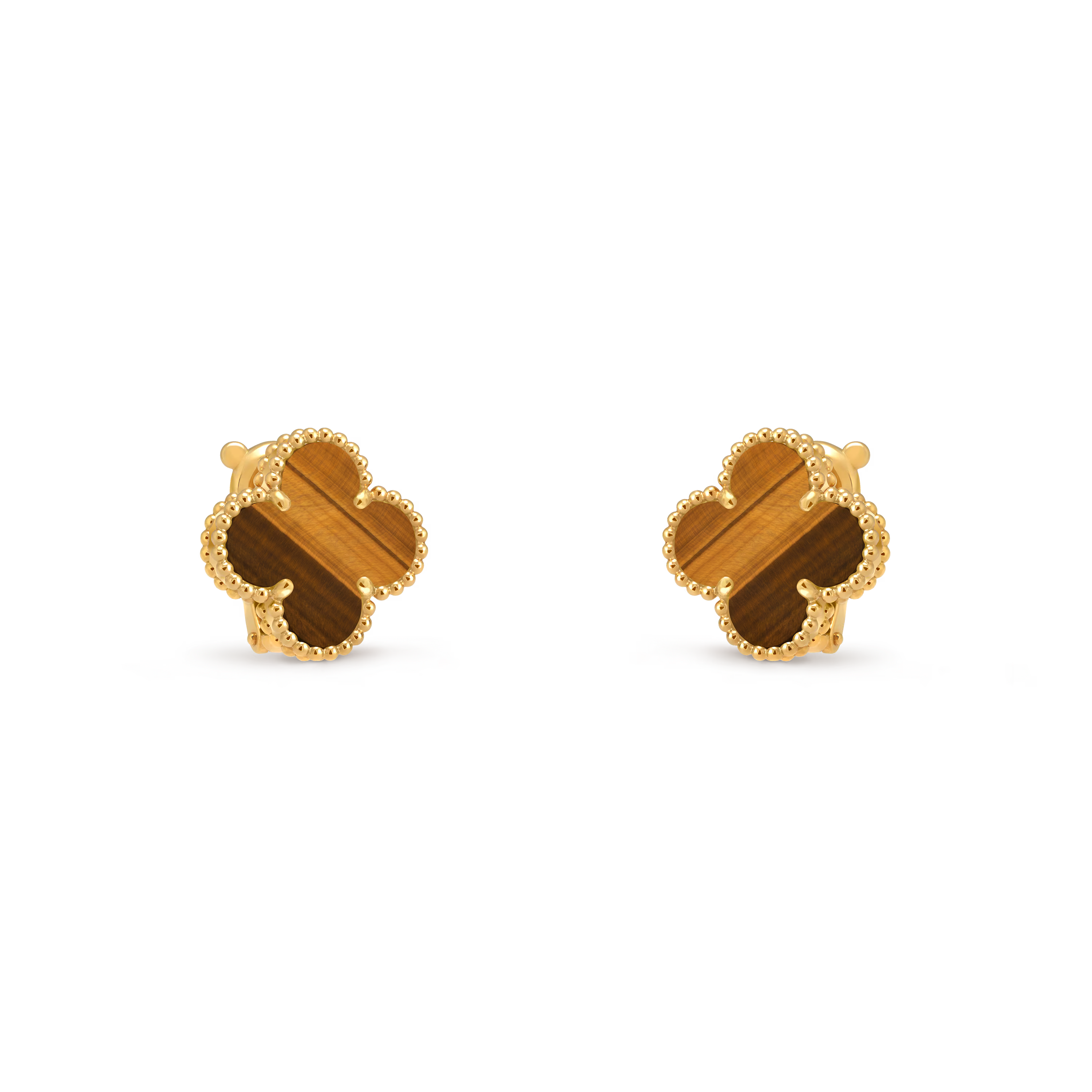 [Camiery] VA CLOVER 1 MOTIFS TIGER EYE GOLD EARRINGS