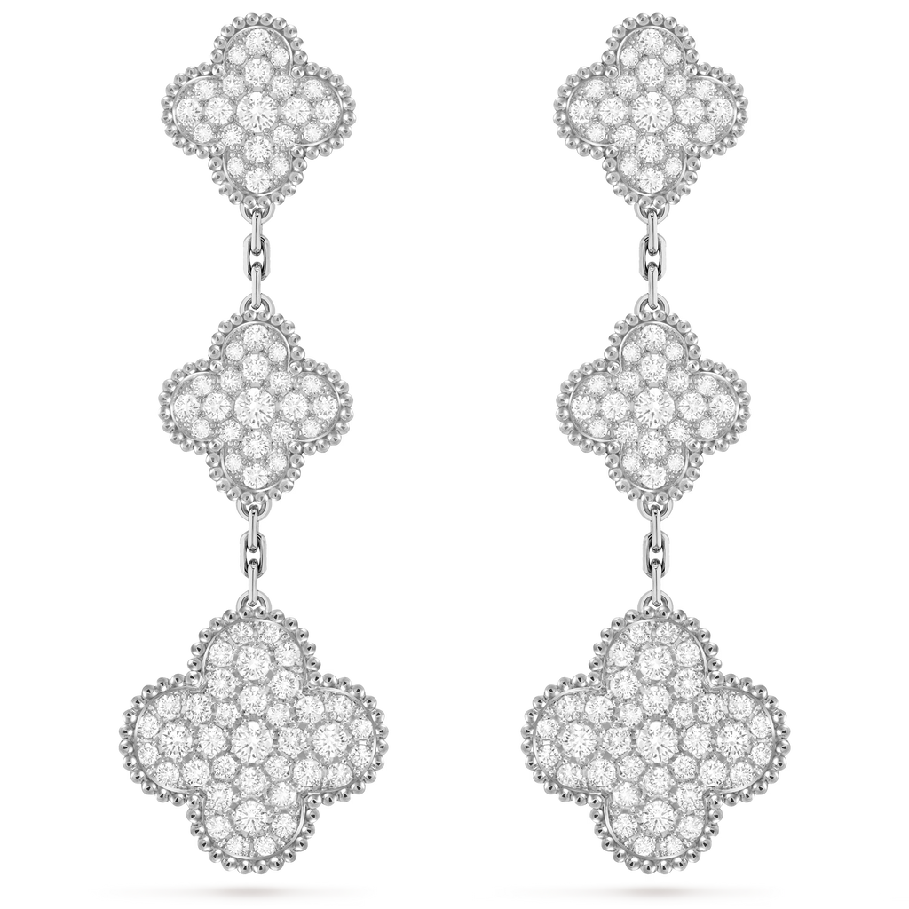 [Camiery] VA CLOVER 3 MOTIF DIAMOND WHITE GOLD EARRINGS
