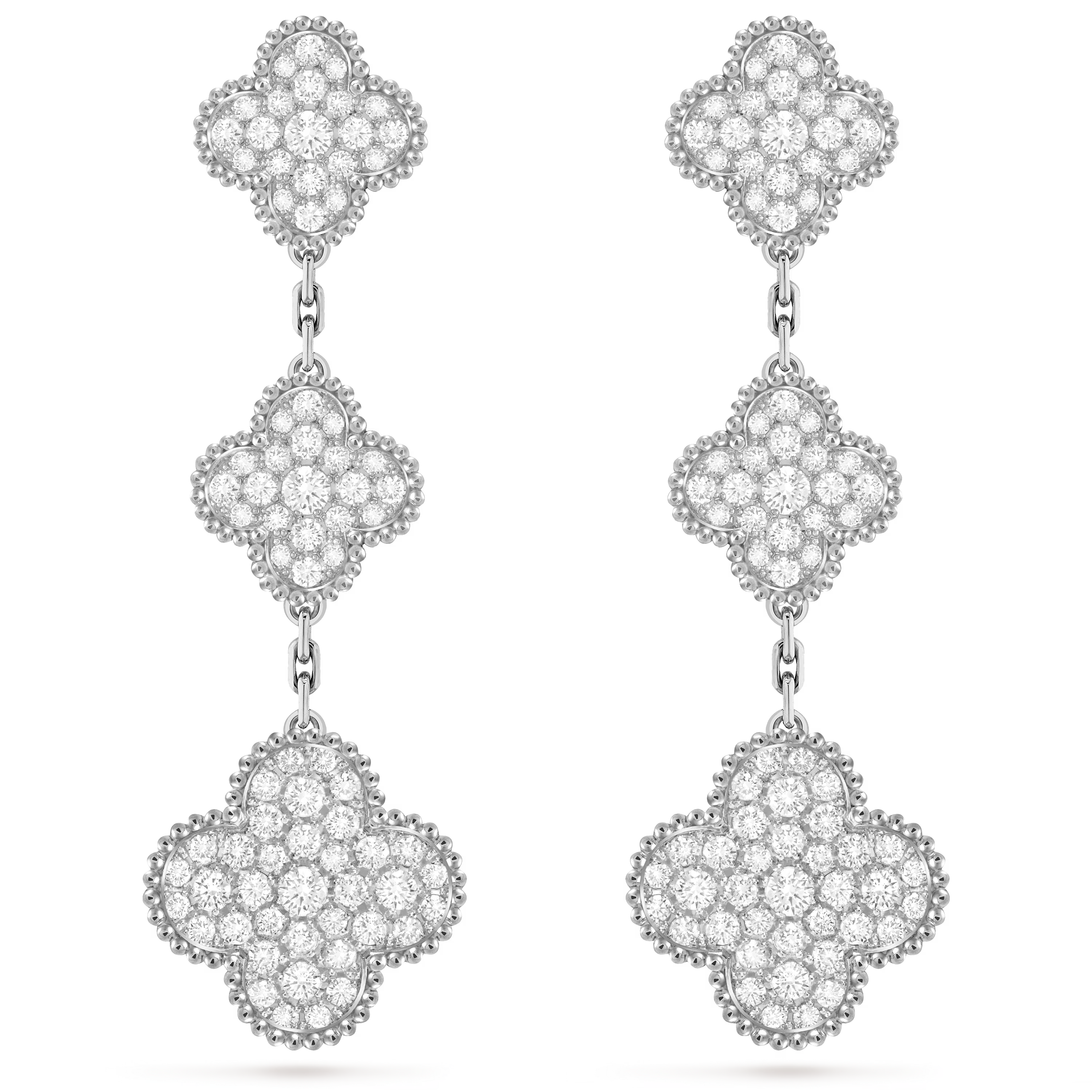[Camiery] VA CLOVER 3 MOTIF DIAMOND WHITE GOLD EARRINGS