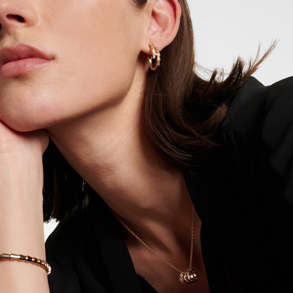 [Camiery] SNAKE-SHAPED DIAMOND EARRINGS (ROSE GOLD)