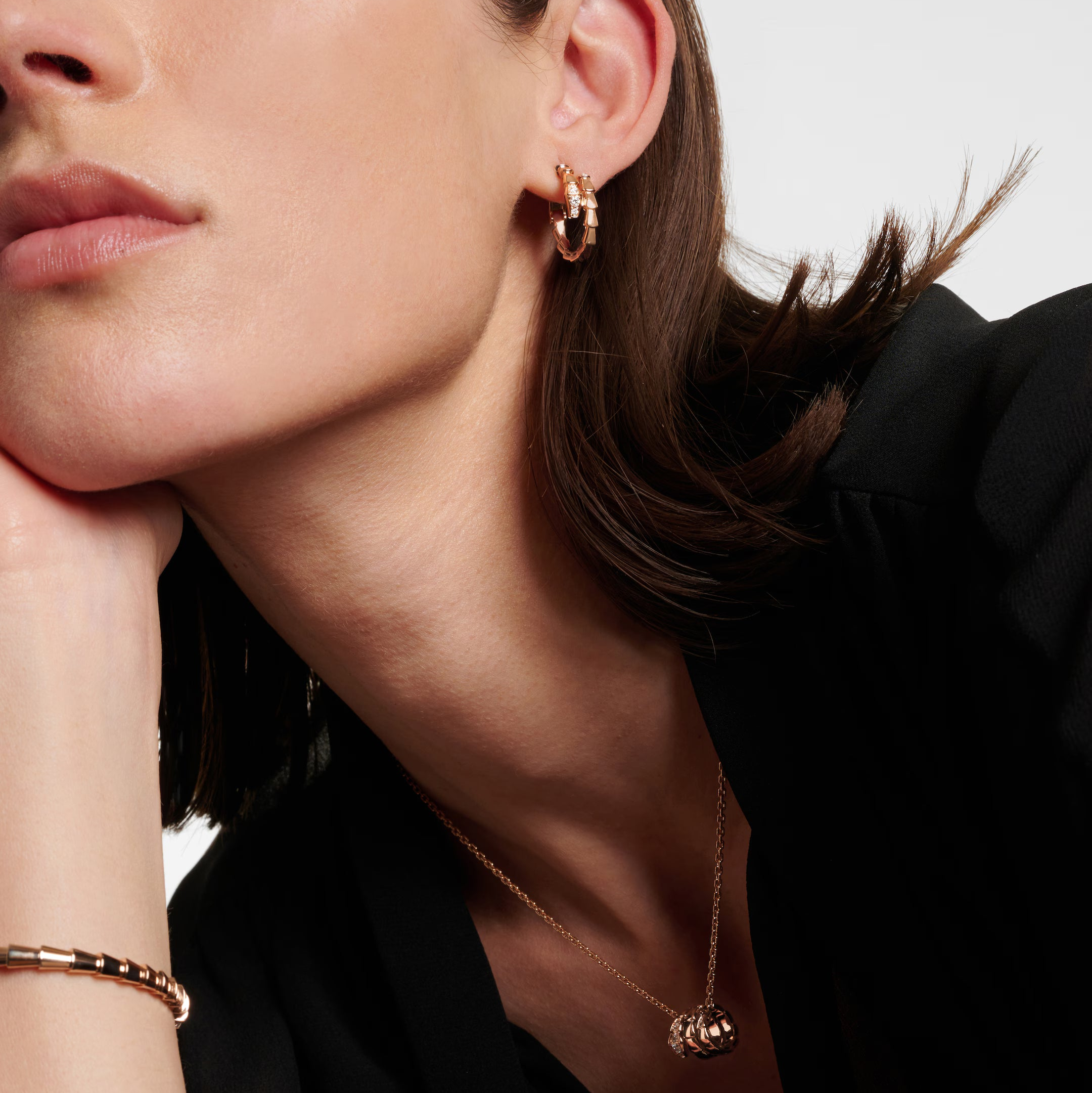 [Camiery] SNAKE-SHAPED DIAMOND EARRINGS (ROSE GOLD)