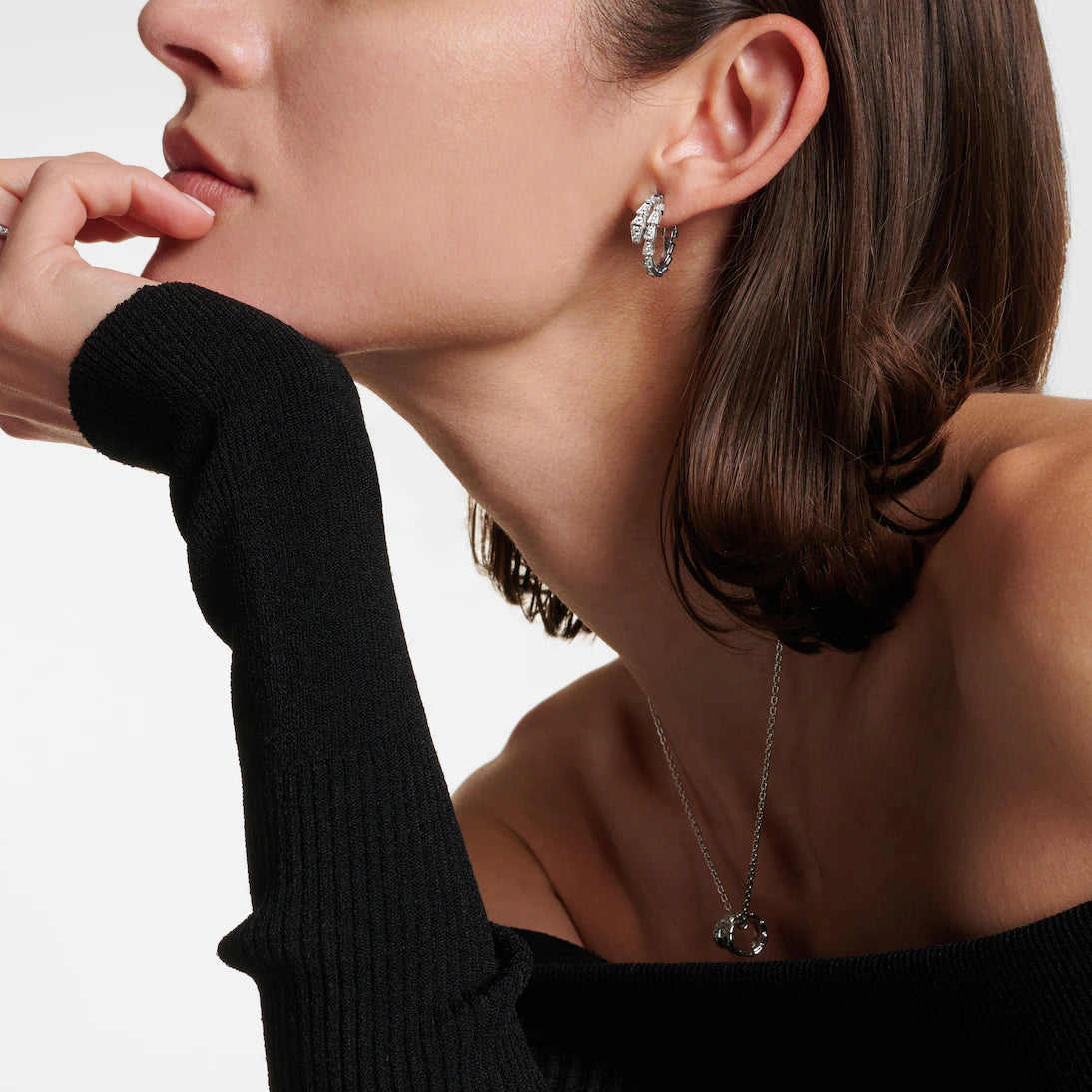 [Camiery] SNAKE-SHAPED FULL DIAMOND EARRINGS (WHITE GOLD)