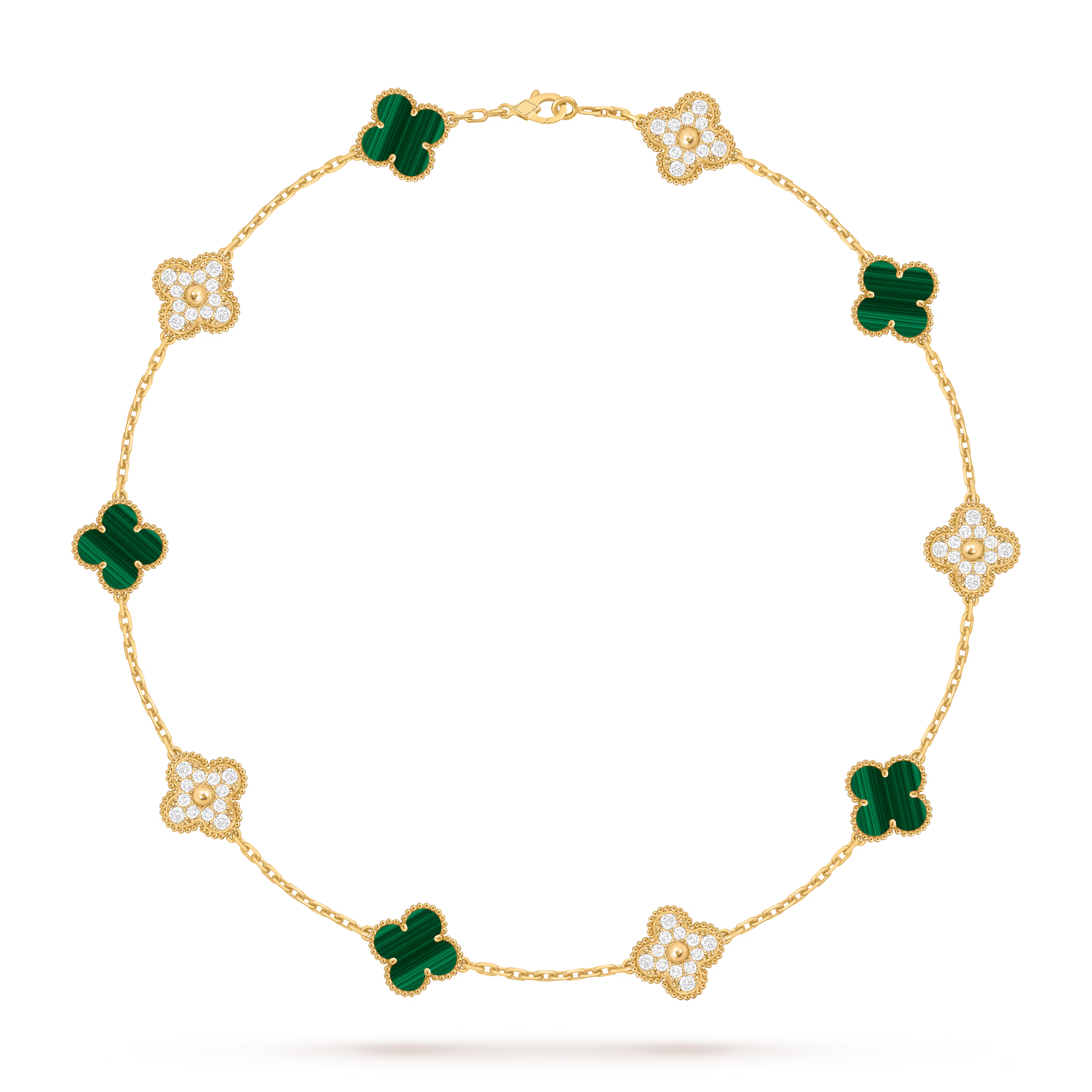 [Camiery] VA CLOVER 10 MOTIFS MALACHITE DIAMOND NECKLACE