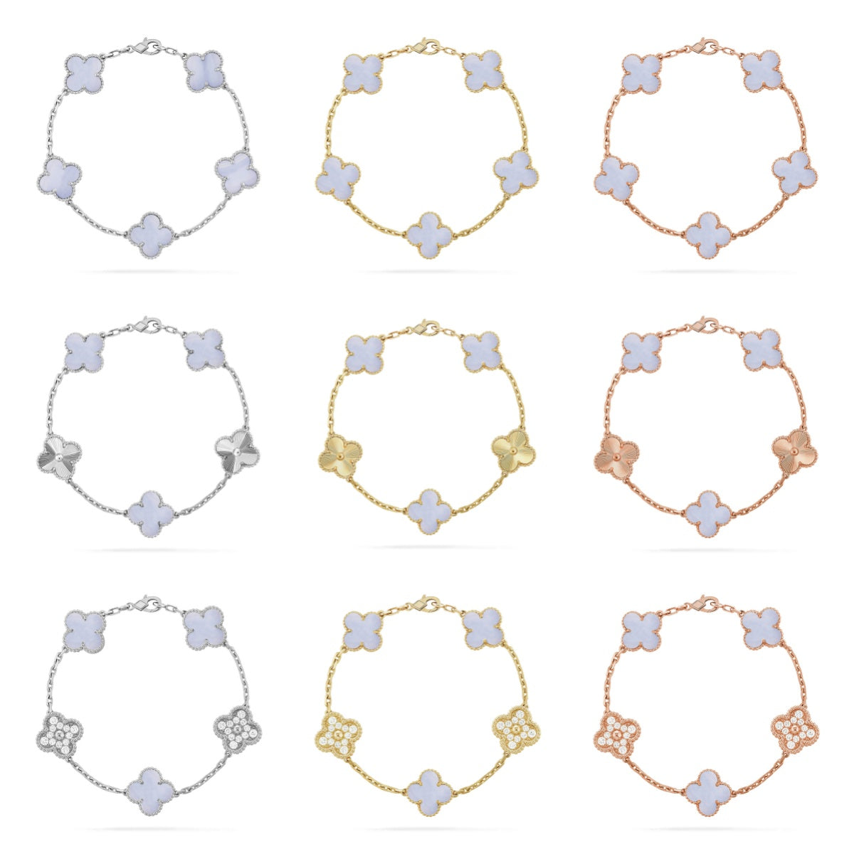 [Camiery] CLOVER 5 MOTIF PURPLE CHALCEDONY BRACELET COLLECTION
