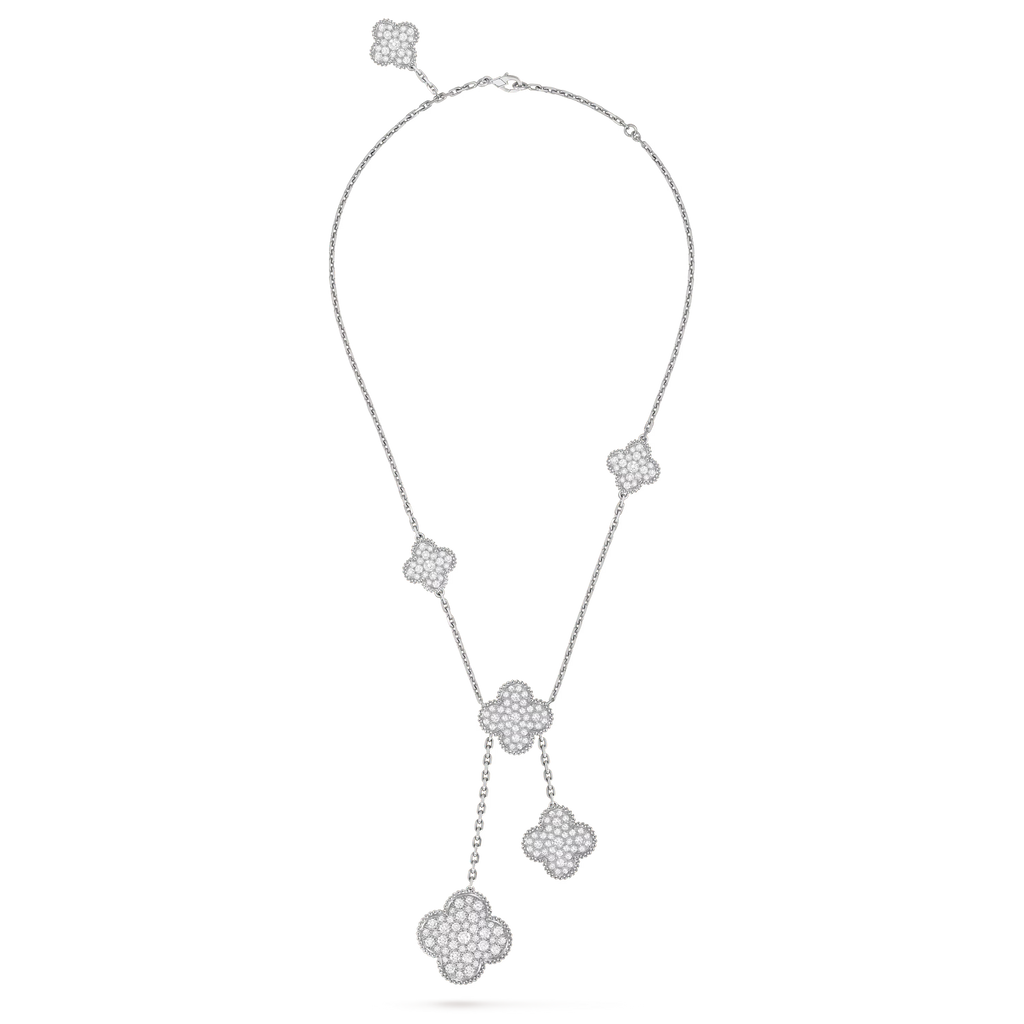 [Camiery] VA CLOVER 5 MOTIFS WHITE GOLD DIAMONDS NECKLACE