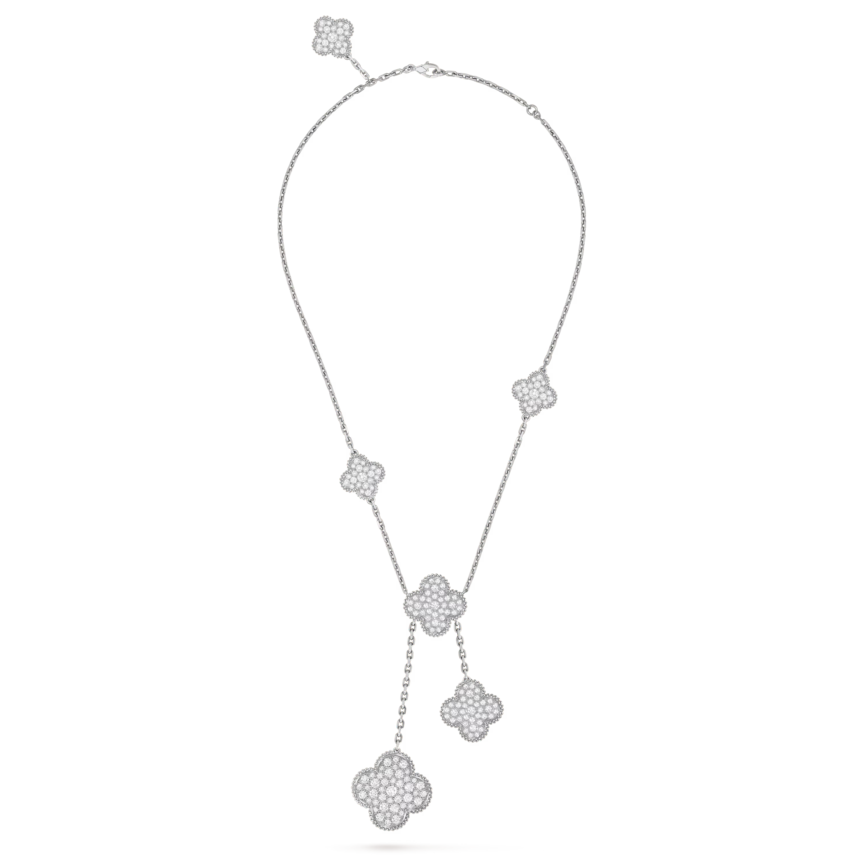 [Camiery] VA CLOVER 5 MOTIFS WHITE GOLD DIAMONDS NECKLACE