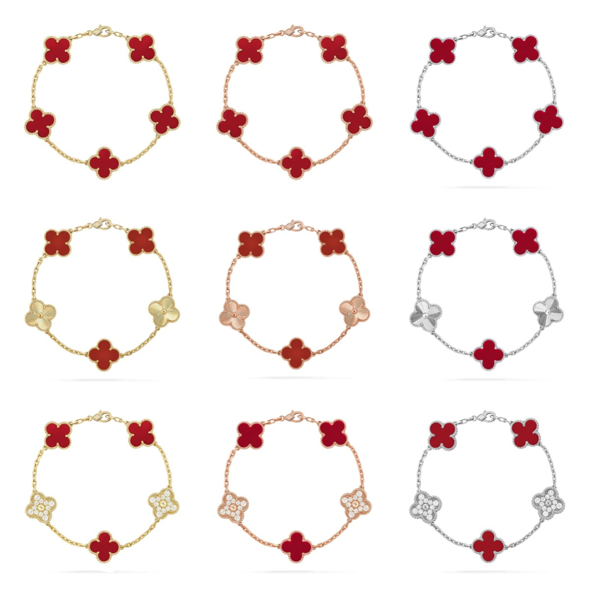 [Camiery] CLOVER 5 MOTIF RED CORNELIAN BRACELET COLLECTION