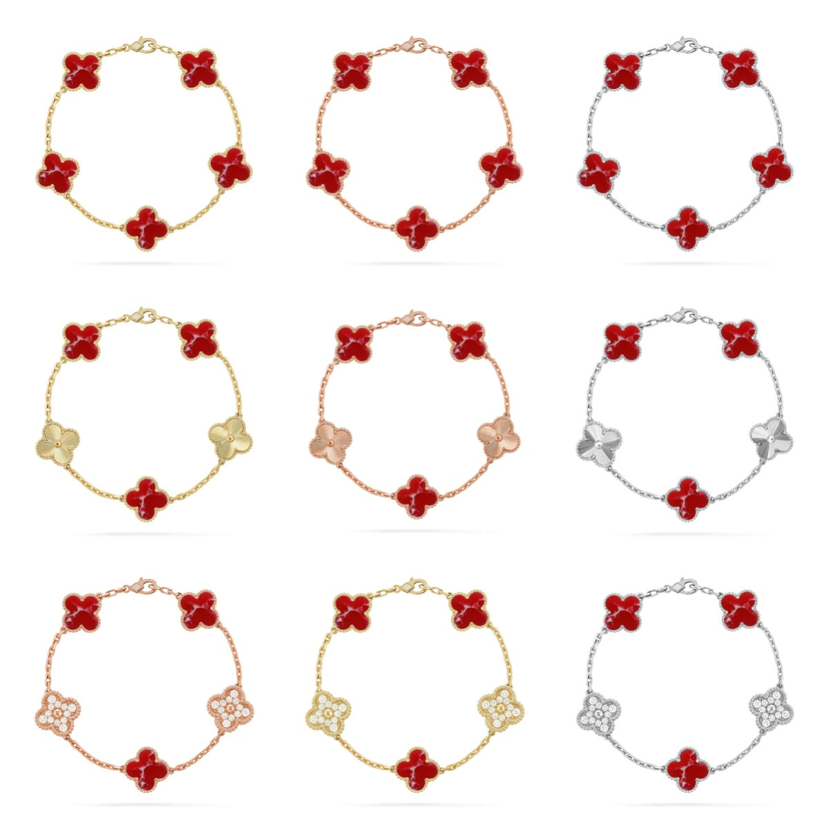 [Camiery]CLOVER 5 MOTIF RED PATTERN BRACELET COLLECTION