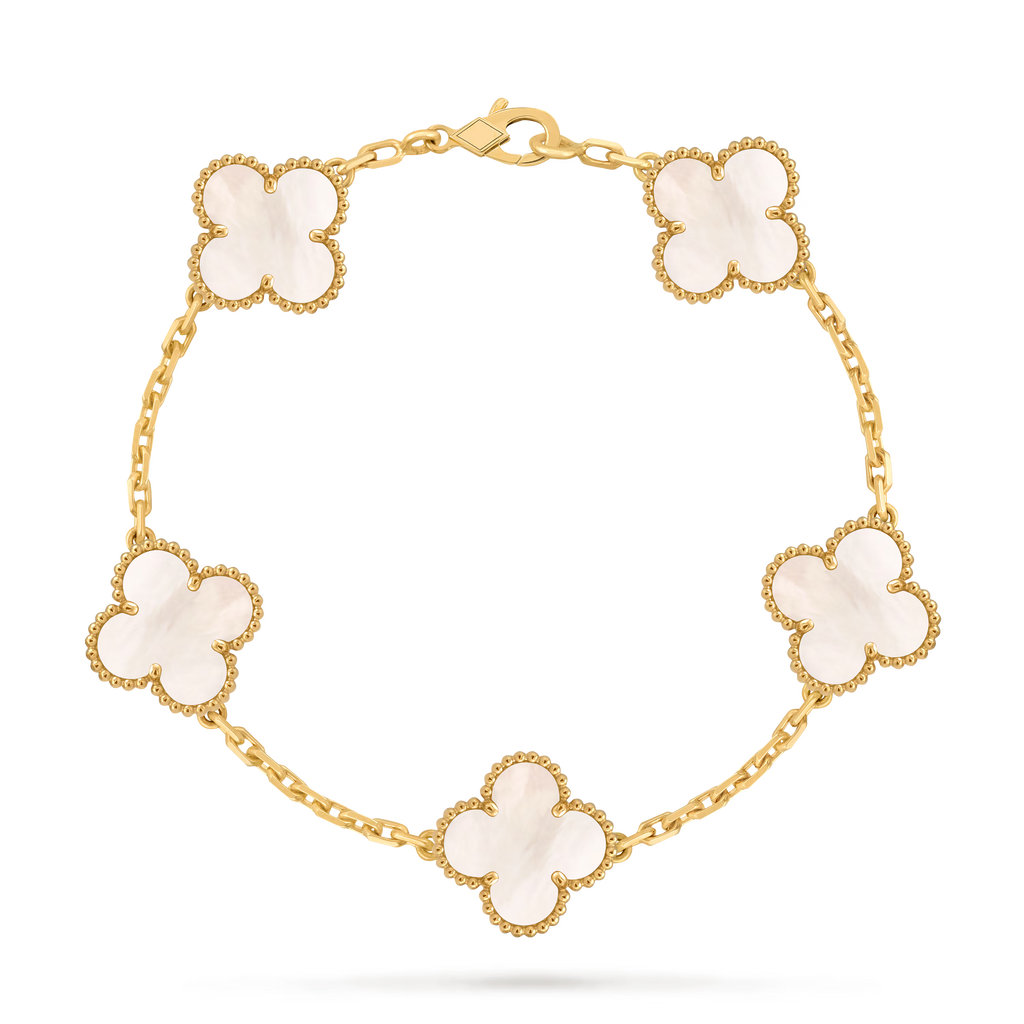 [Camiery] VA CLOVER 5 MOTIFS WHITE MOP GOLD BRACELET