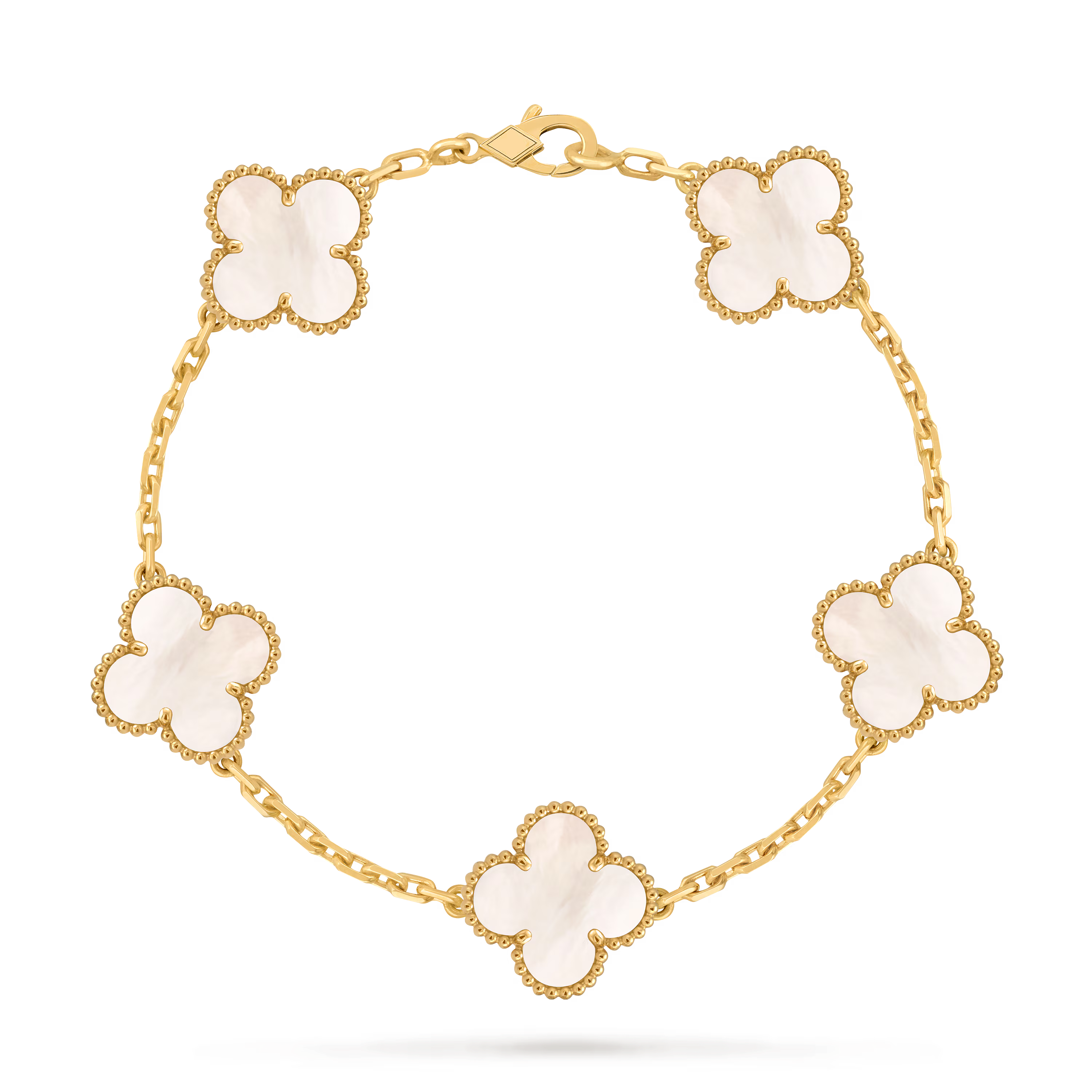 [Camiery] VA CLOVER 5 MOTIFS WHITE MOP GOLD BRACELET