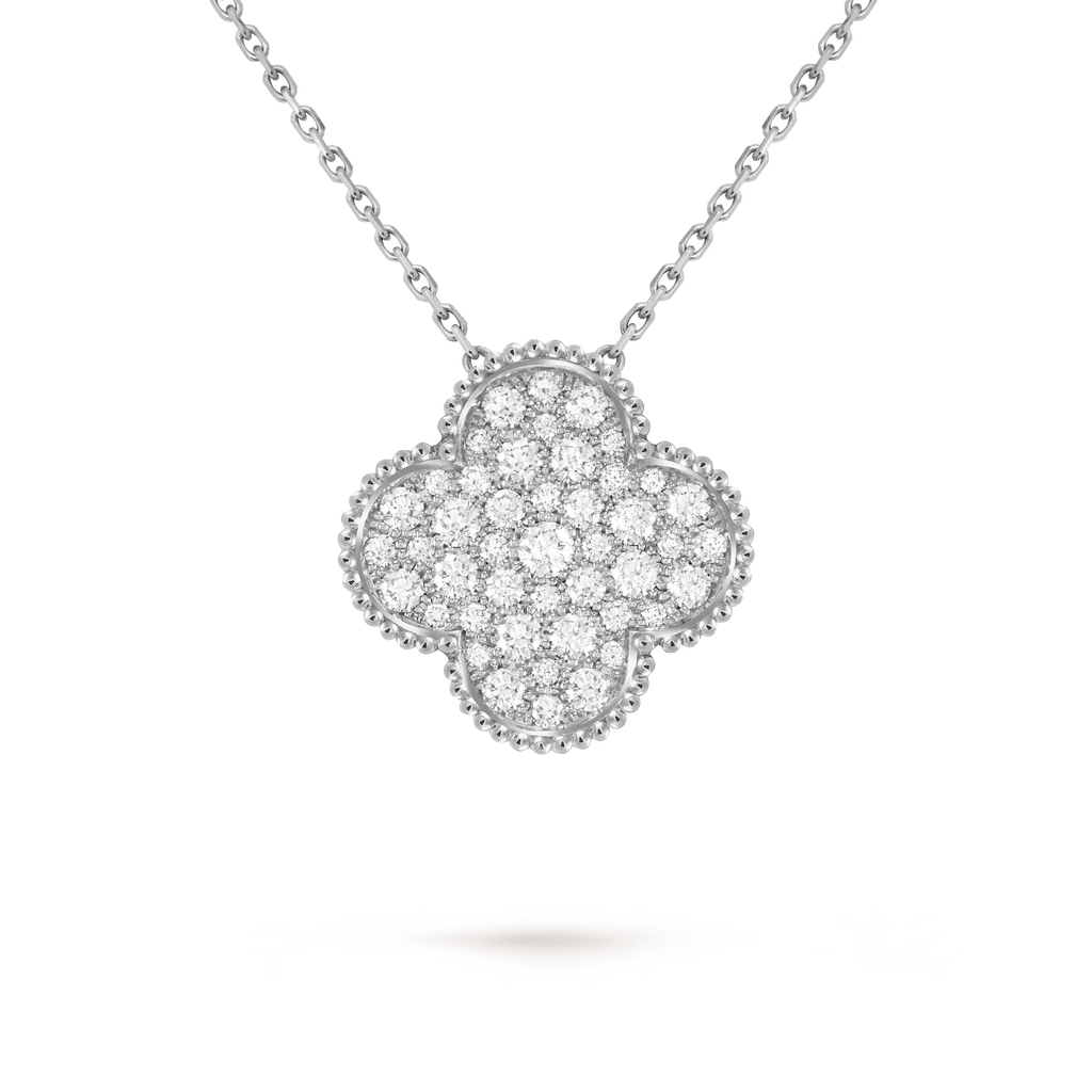 [Camiery] VA CLOVER 25MM LARGE  DIAMOND WHITE GOLD NECKLACE
