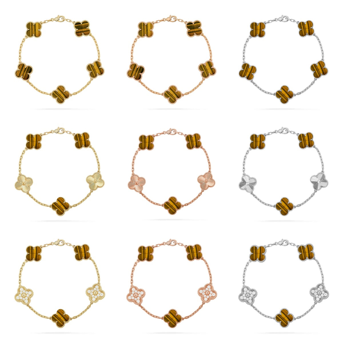 [Camiery] CLOVER 5 MOTIFS TIGER EYE BRACELET COLLECTION