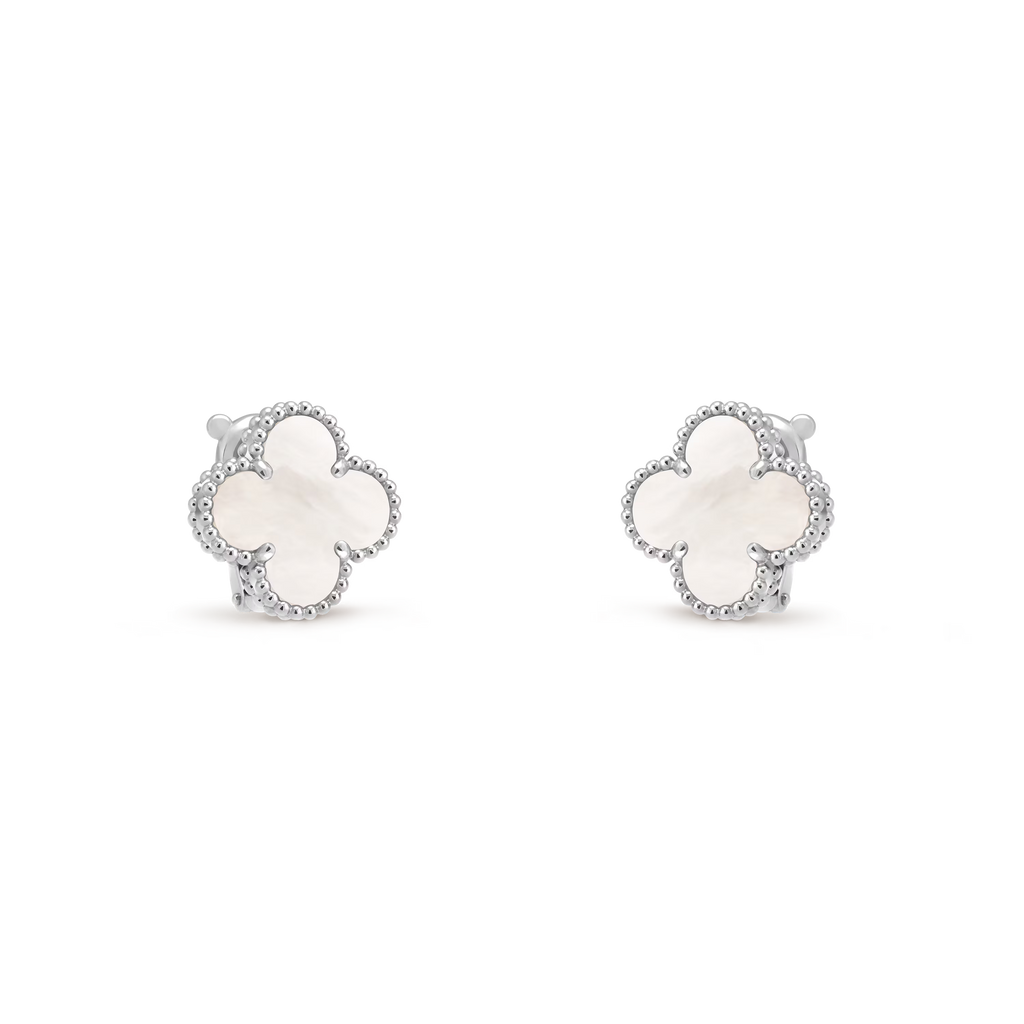 [Camiery] VA CLOVER 1 MOTIFS WHITE MOP WHITEGOLD EARRINGS