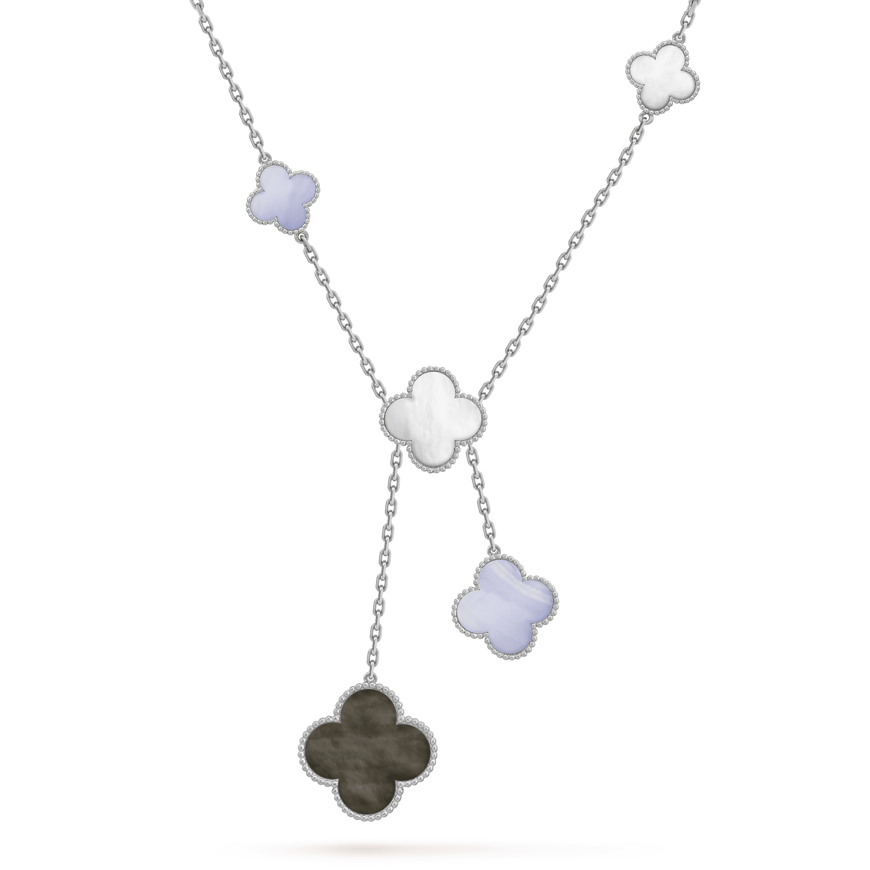 [Camiery]CLOVER MOP CHALCEDONY NECKLACE SILVER 6 MOTIF