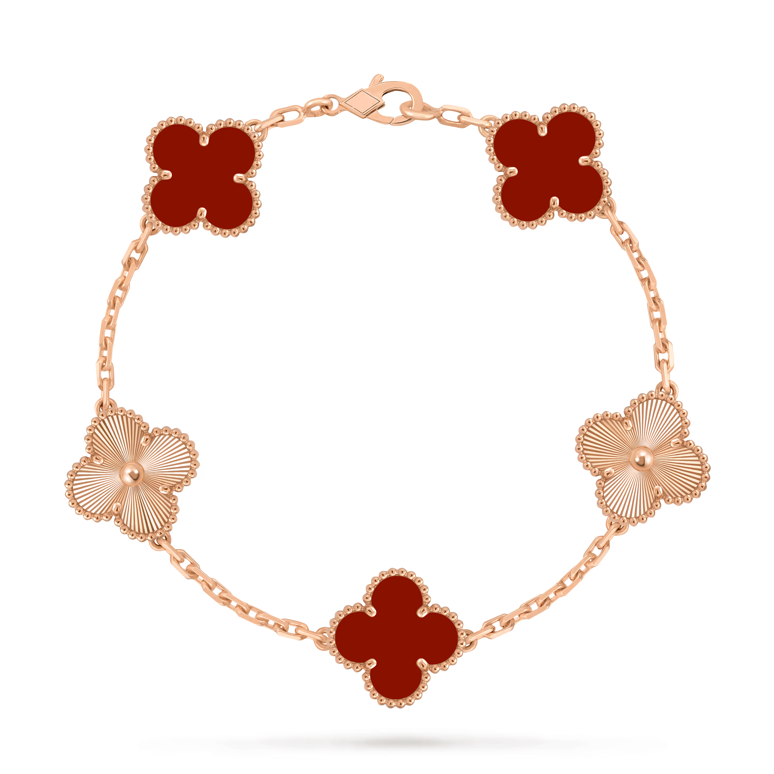 [Camiery] VA CLOVER 5 MOTIF CARNELIAN LASER ROSE GOLD BRACELET