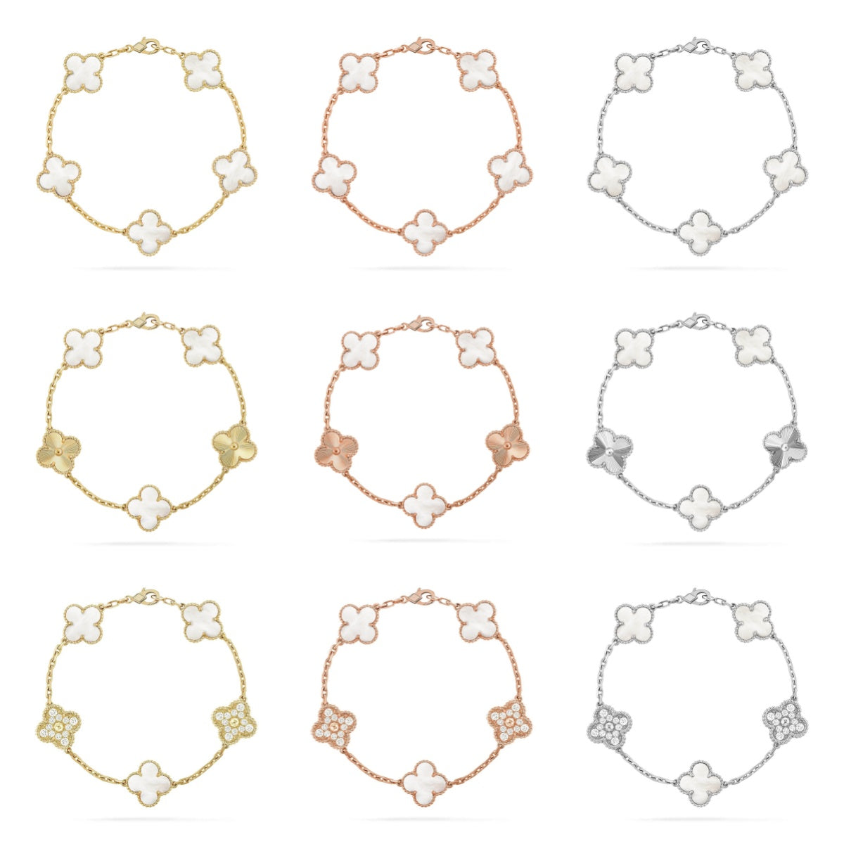 [Camiery]CLOVER WHITE PEARL MOP 5 MOTIF BRACELET COLLECTION
