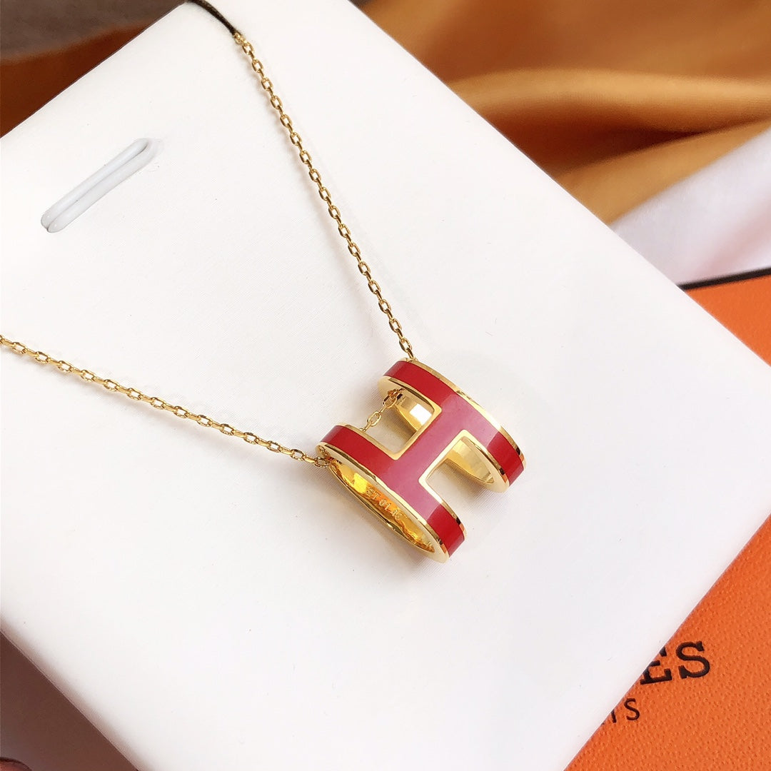 [CLOVER JEWELRY]HM CLIC RED ENAMEL GOLD NECKLACE