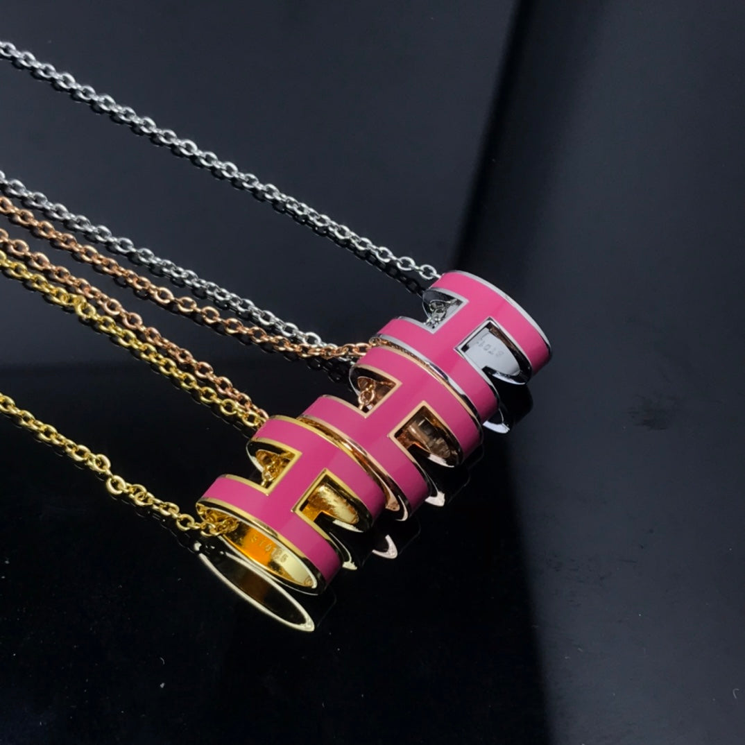 [CLOVER JEWELRY]H NECKLACE PINK