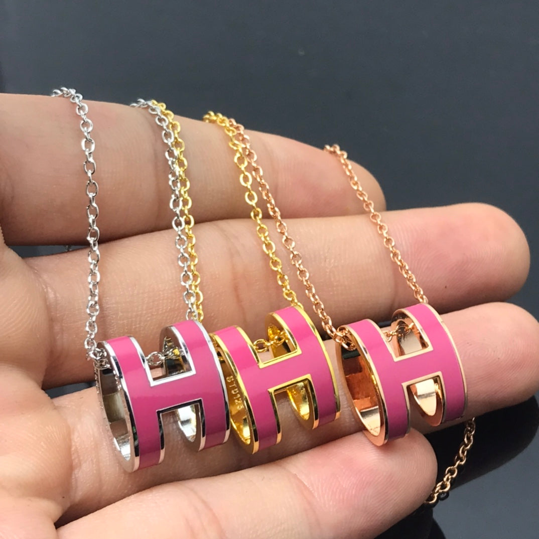 [CLOVER JEWELRY]H NECKLACE PINK