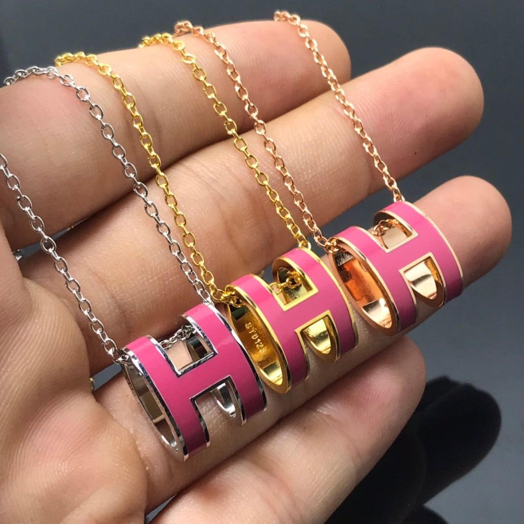 [CLOVER JEWELRY]H NECKLACE PINK