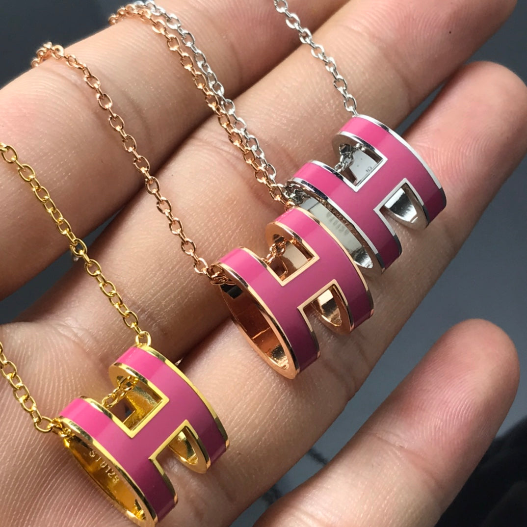 [CLOVER JEWELRY]H NECKLACE PINK