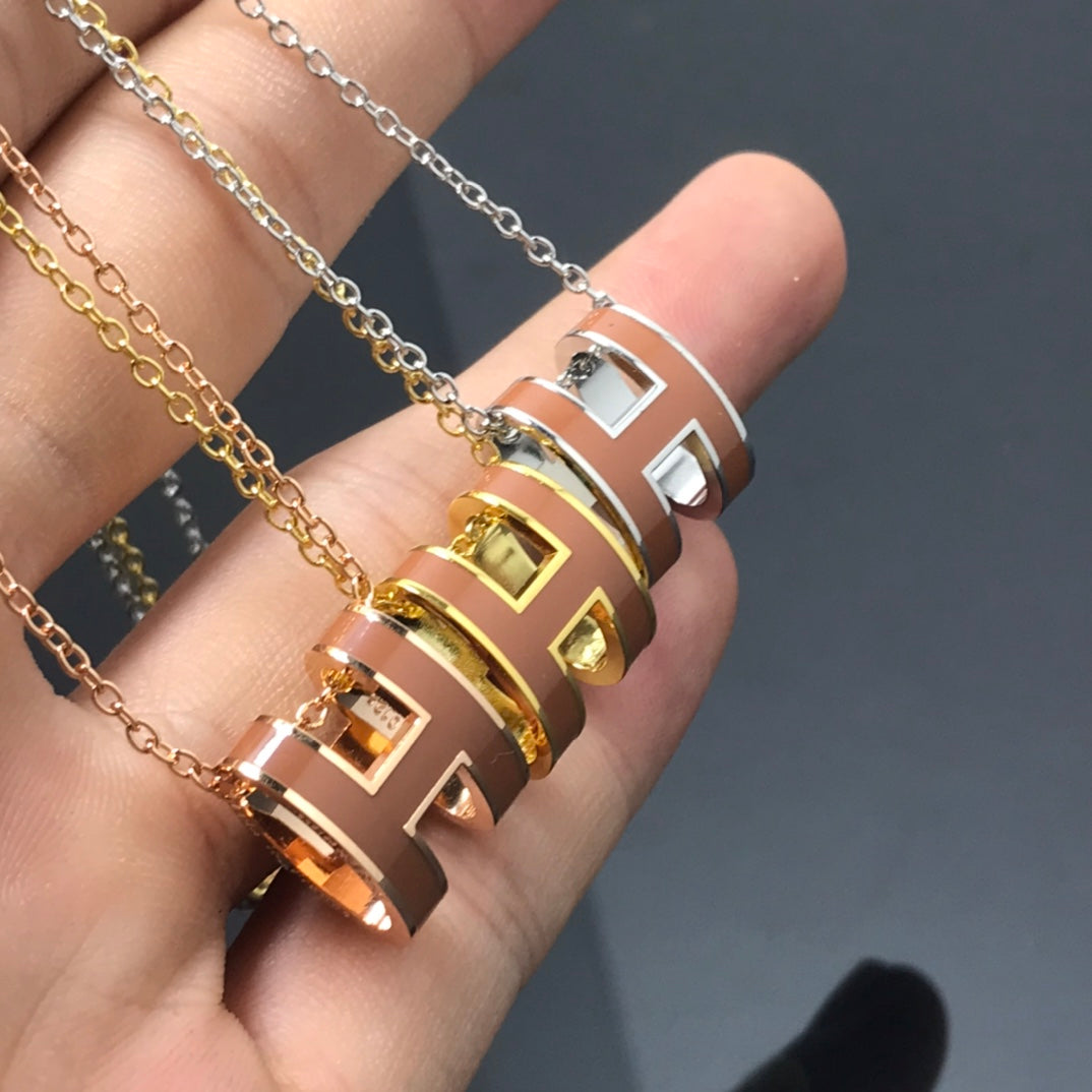 [CLOVER JEWELRY]H NECKLACE BROWN